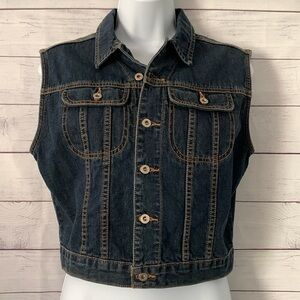 Like new!  Express Cropped Blues Two-Pocket Jean/Denim Vest with gold stitching